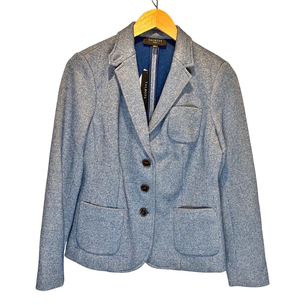 Talbots NWT Blue Wool Blend Three Button Blazer - size 8 Petite